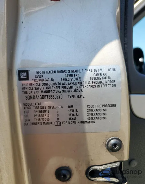 2007 Chevrolet Hhr Ls from USA, damaged, VIN 3GNDA13D87S550270